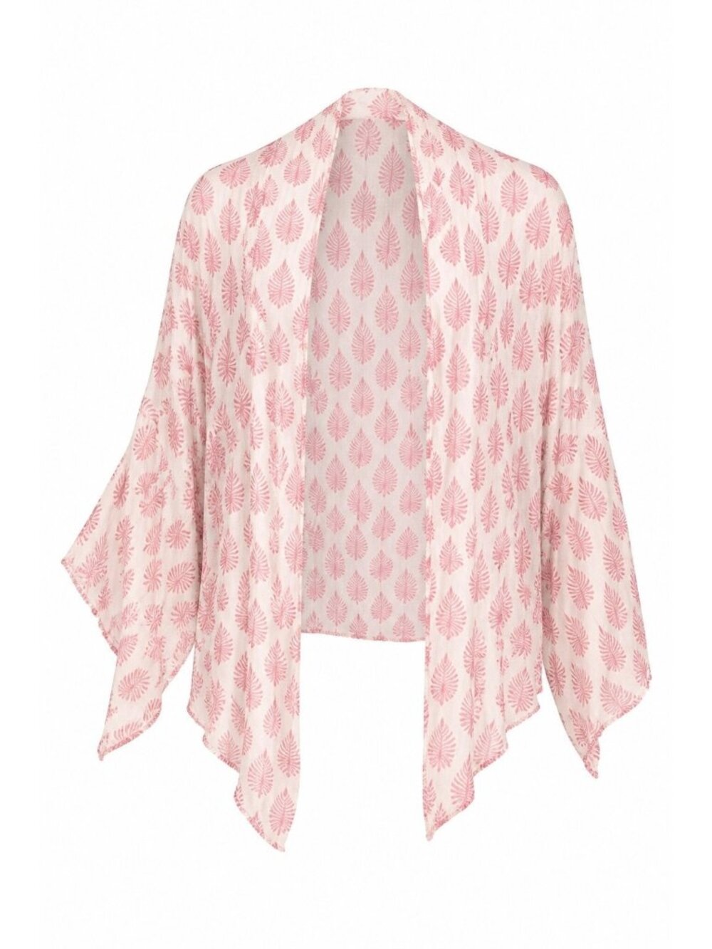 Elan White Pink Tie Front Kimono Cover Up Boho Beach Cardigan Jacket Layer OSFM